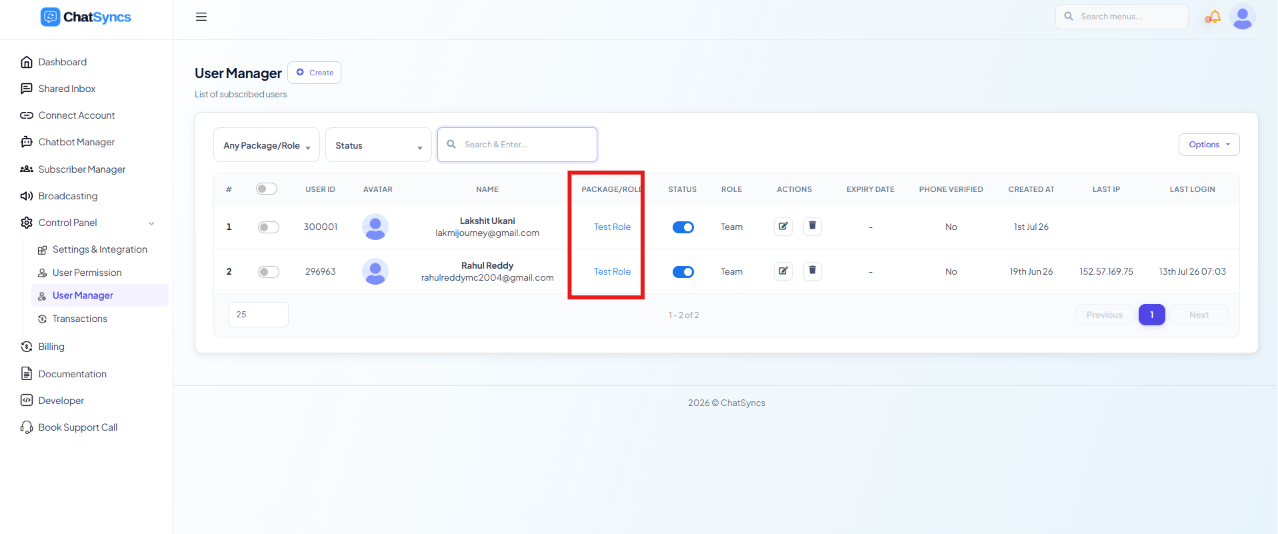 Bot flow canvas with Start Bot Flow connected to an Interactive Message, and the Configure Reference panel's Assign Conversation to a Group field set to Test Role