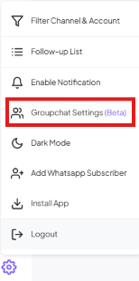 Settings menu with Groupchat Settings (Beta) highlighted