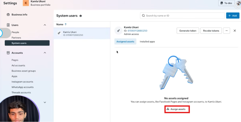 System user created with no assets assigned