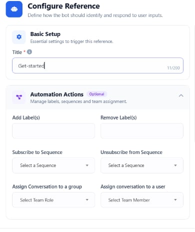 Configure Reference panel for the Get-started action button