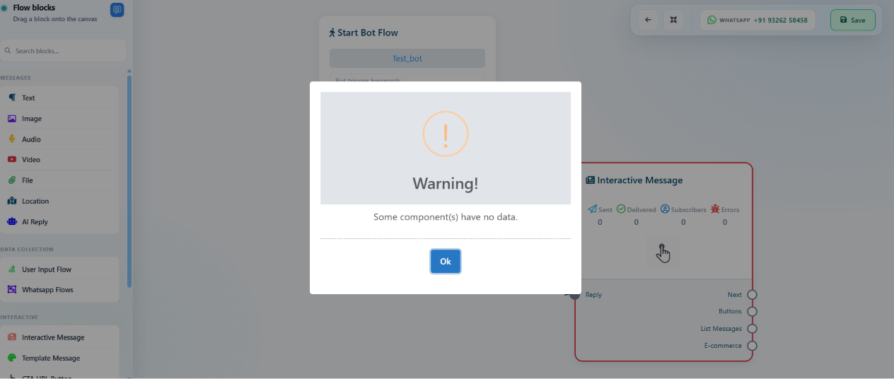 Warning dialog: Some component(s) have no data