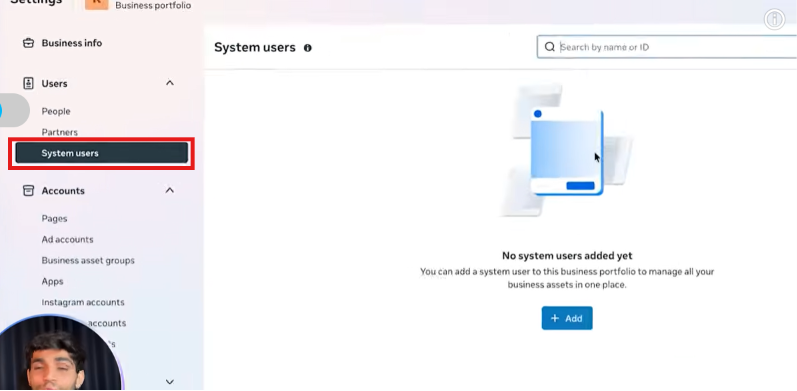 System Users screen with no system users added yet