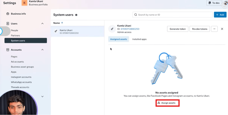 System user created with no assets assigned