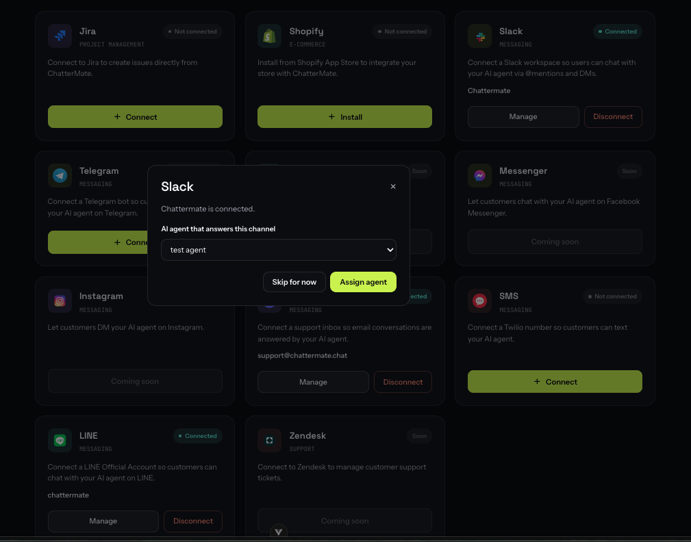 Choosing the AI agent that answers a channel