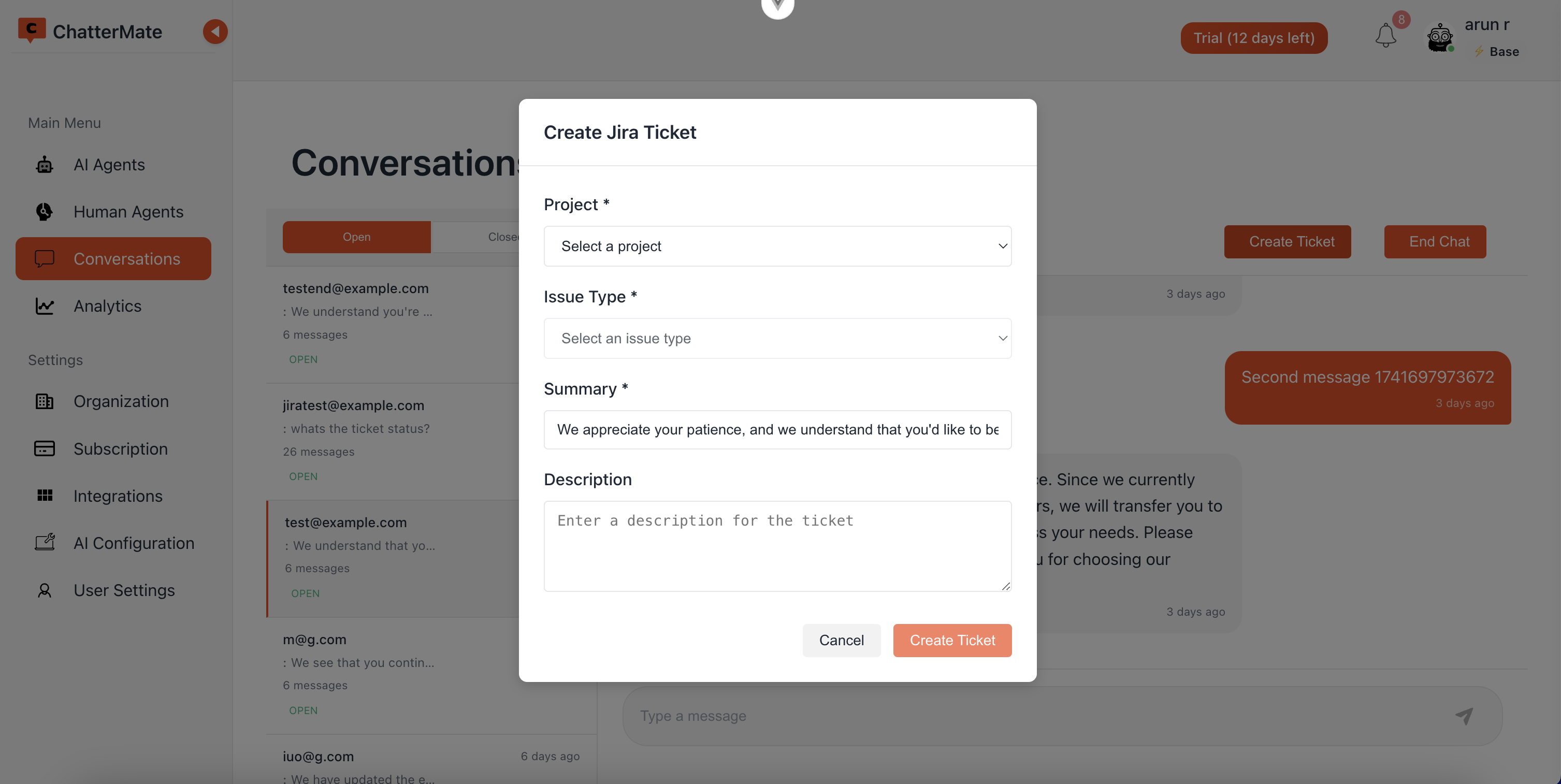 Create Jira Ticket Dialog