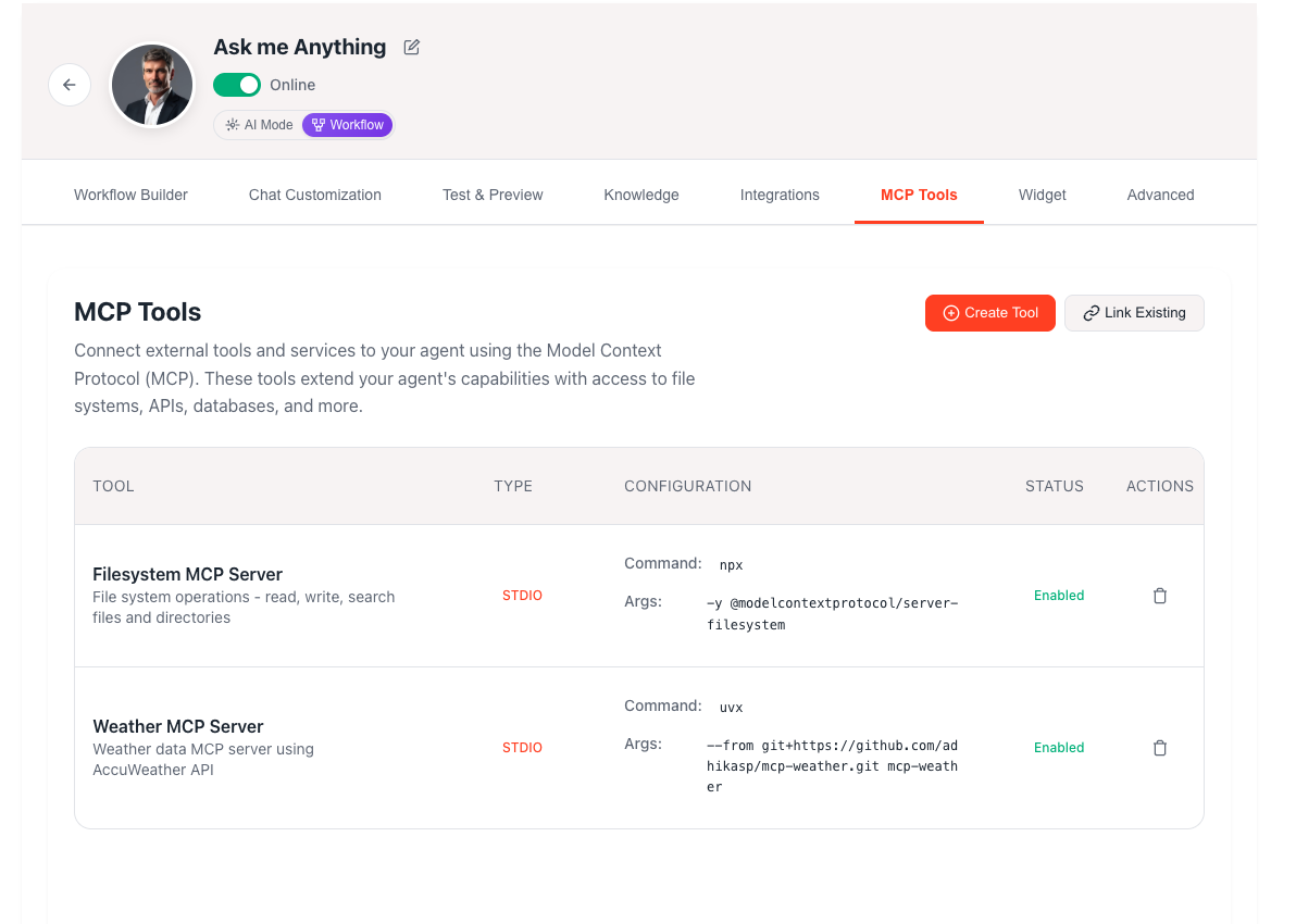 MCP Tools Dashboard