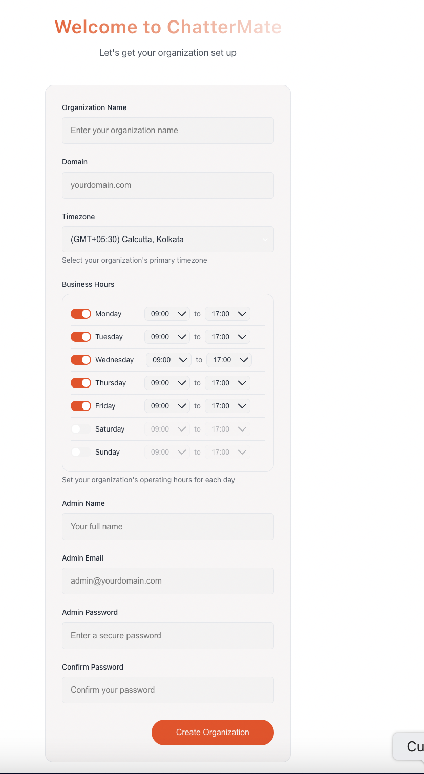 Organization Setup Form