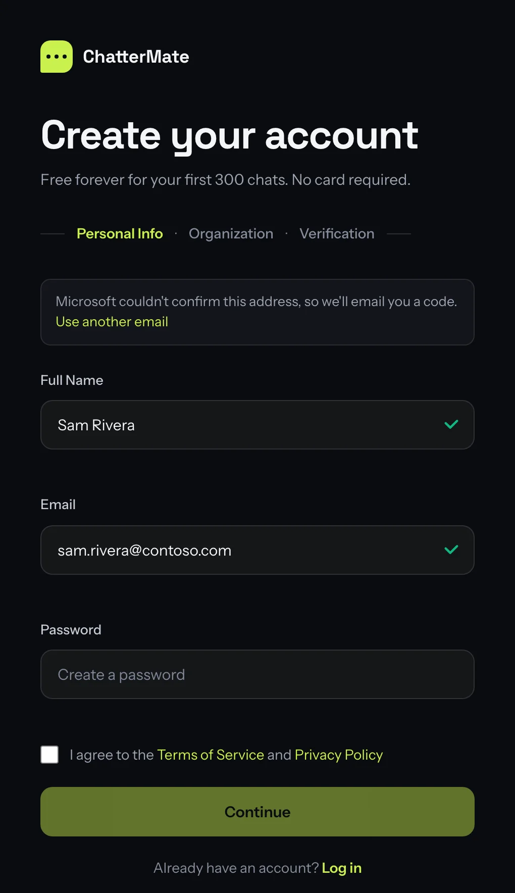 Microsoft couldn't confirm this address, so we'll email you a code