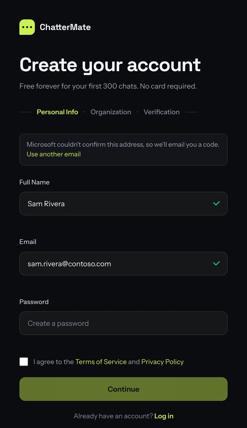 Microsoft couldn't confirm this address, so we'll email you a code