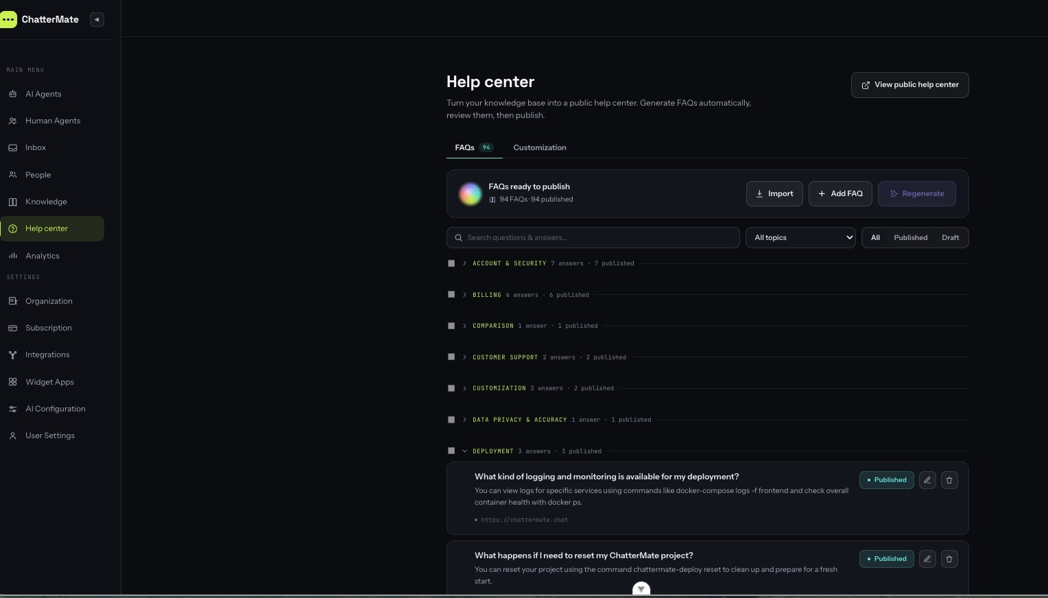 FAQ Manager — generate, import, search and publish FAQs grouped by category