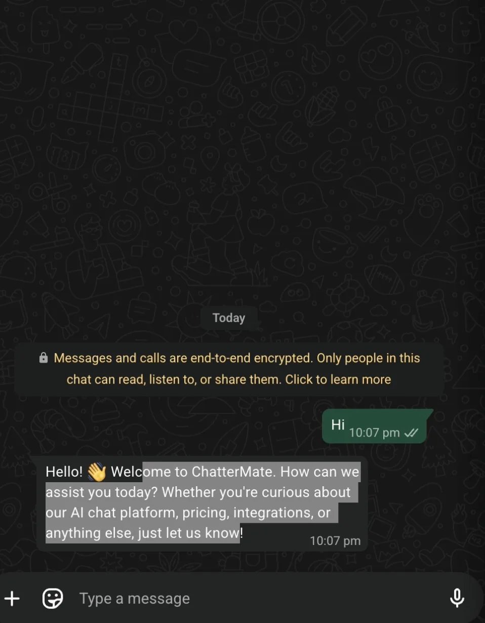 A customer messaging the business on WhatsApp and the AI agent replying