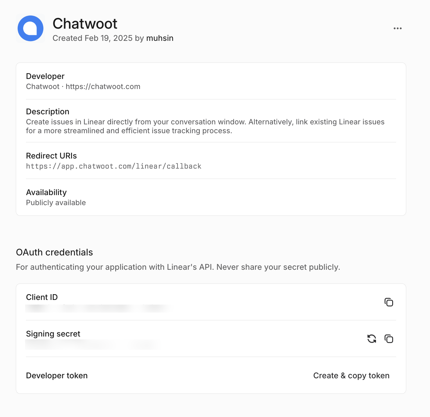Setting Up Linear Integration - Chatwoot Developer Docs
