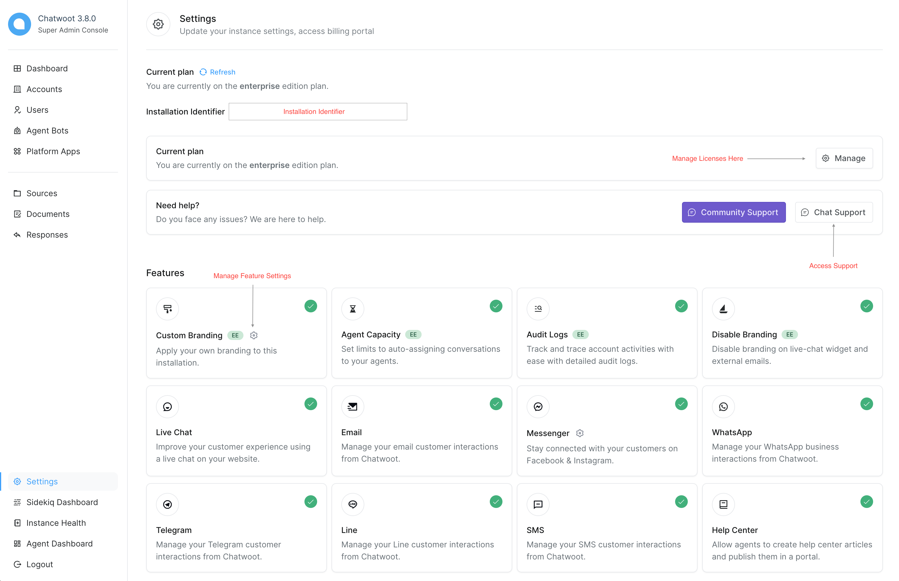 Managing Enterprise Edition Features - Chatwoot Developer Docs