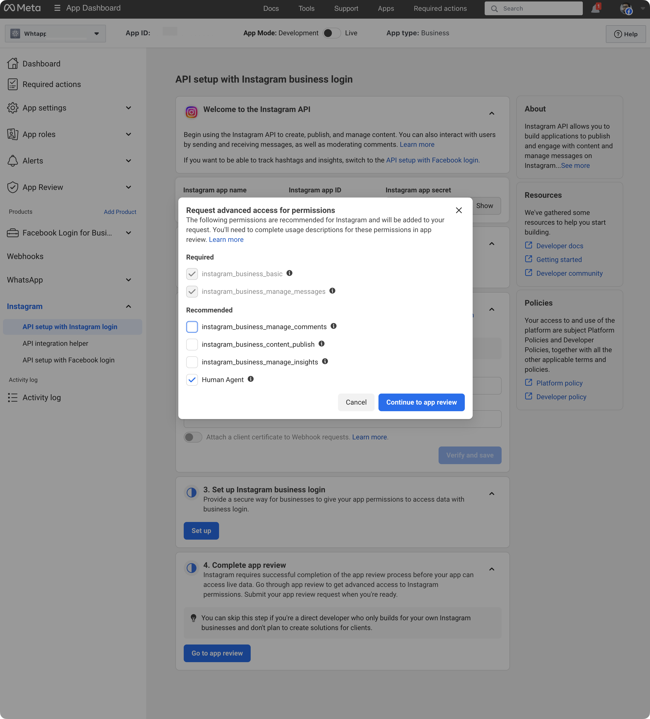 Instagram App Review - Chatwoot Developer Docs