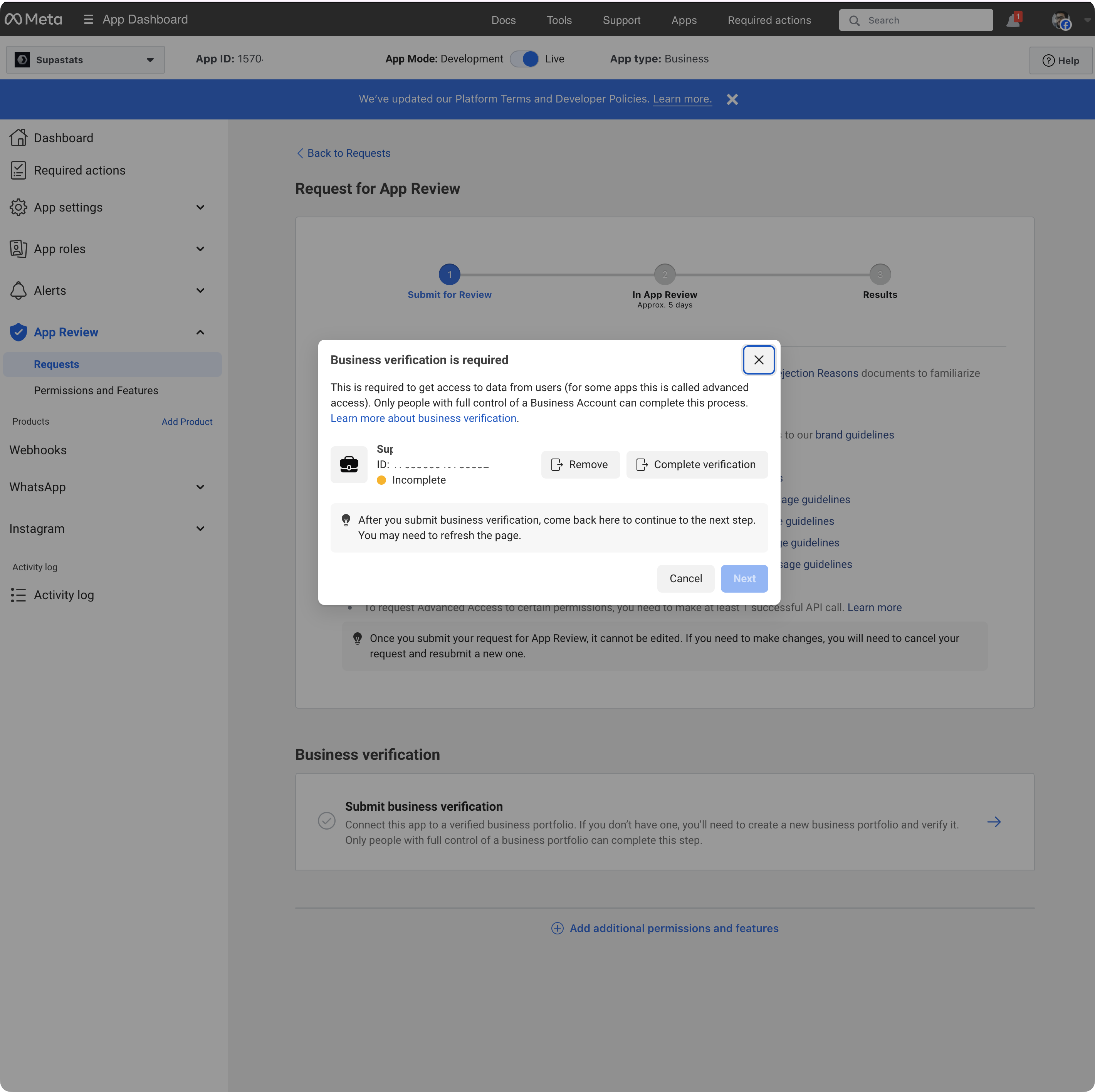 Business Account details