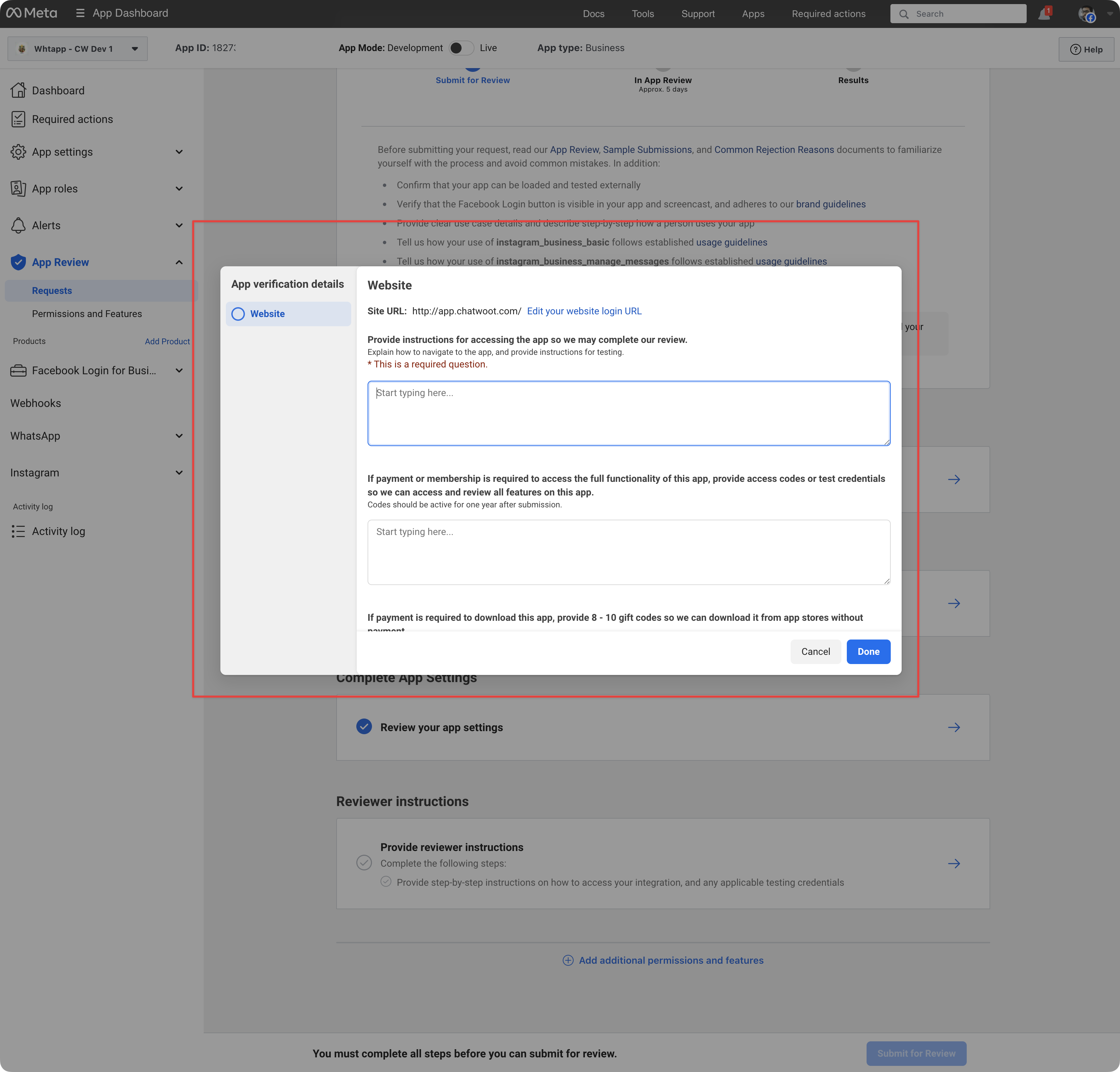 Review instructions details