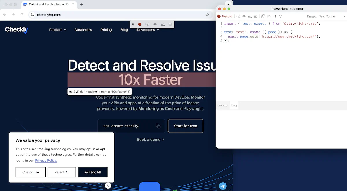 the codegen playwright inspector