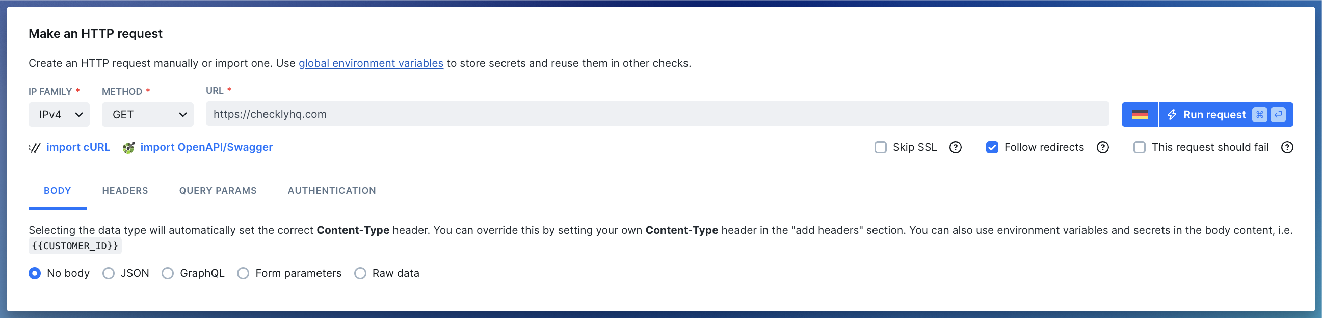 api monitoring request configuration
