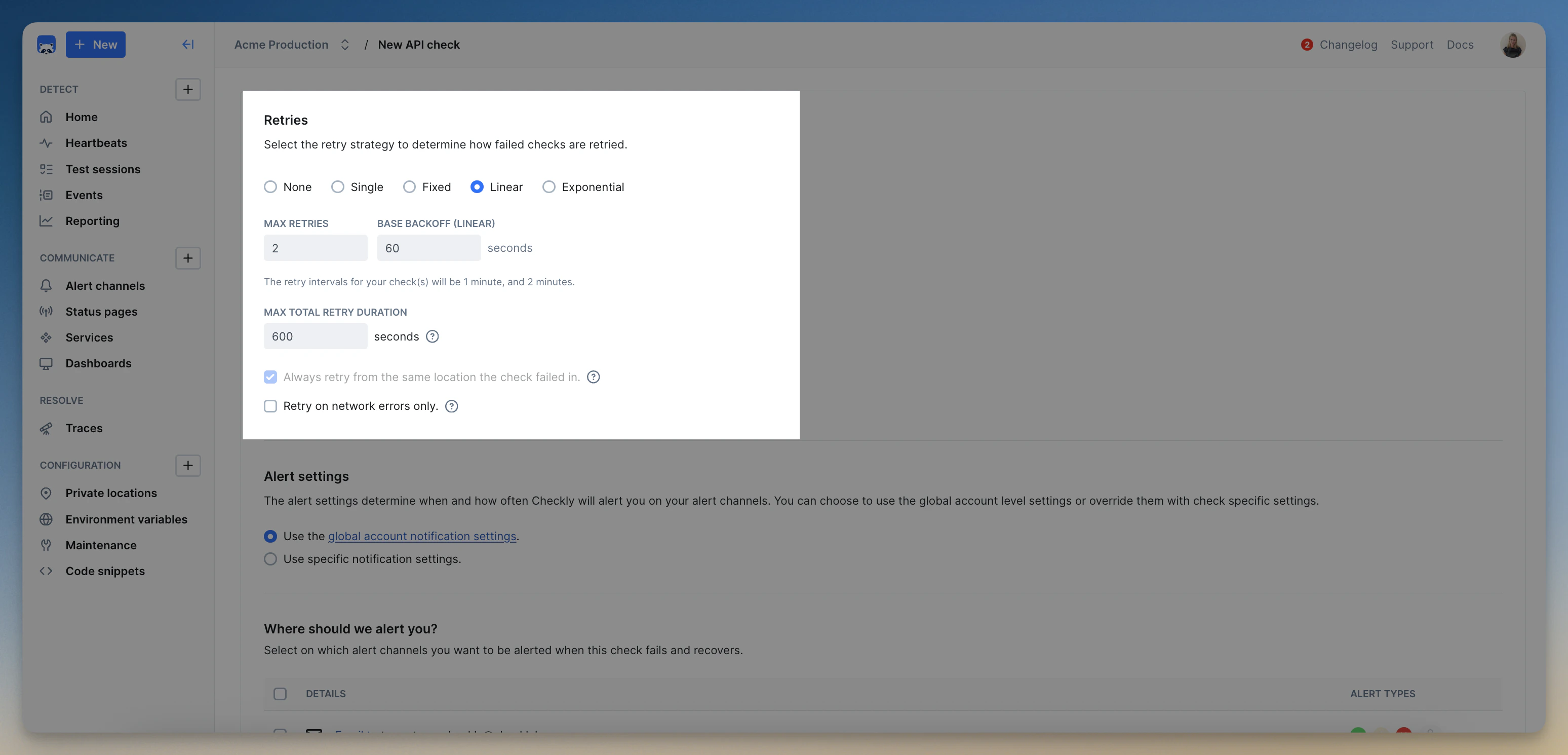 configure retry strategy