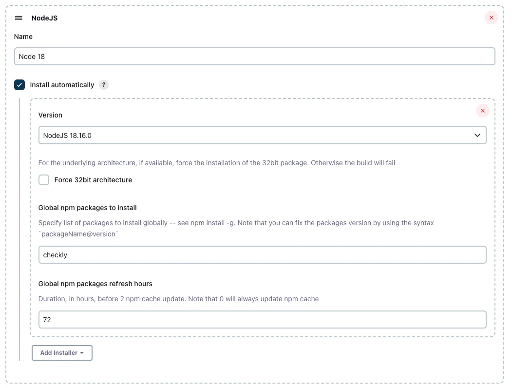 Jenkins Nodejs config