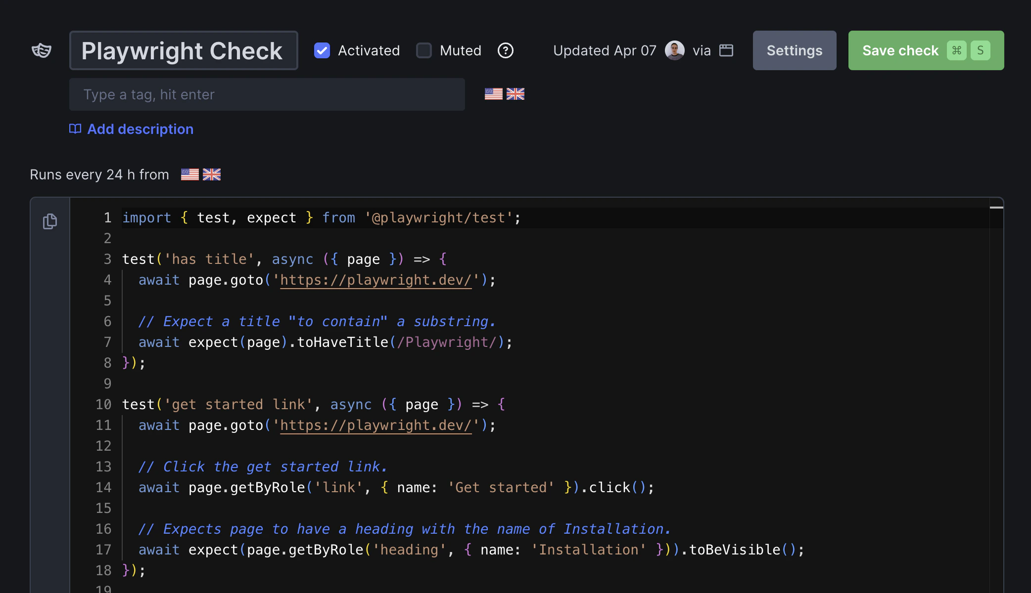 Playwright check overview