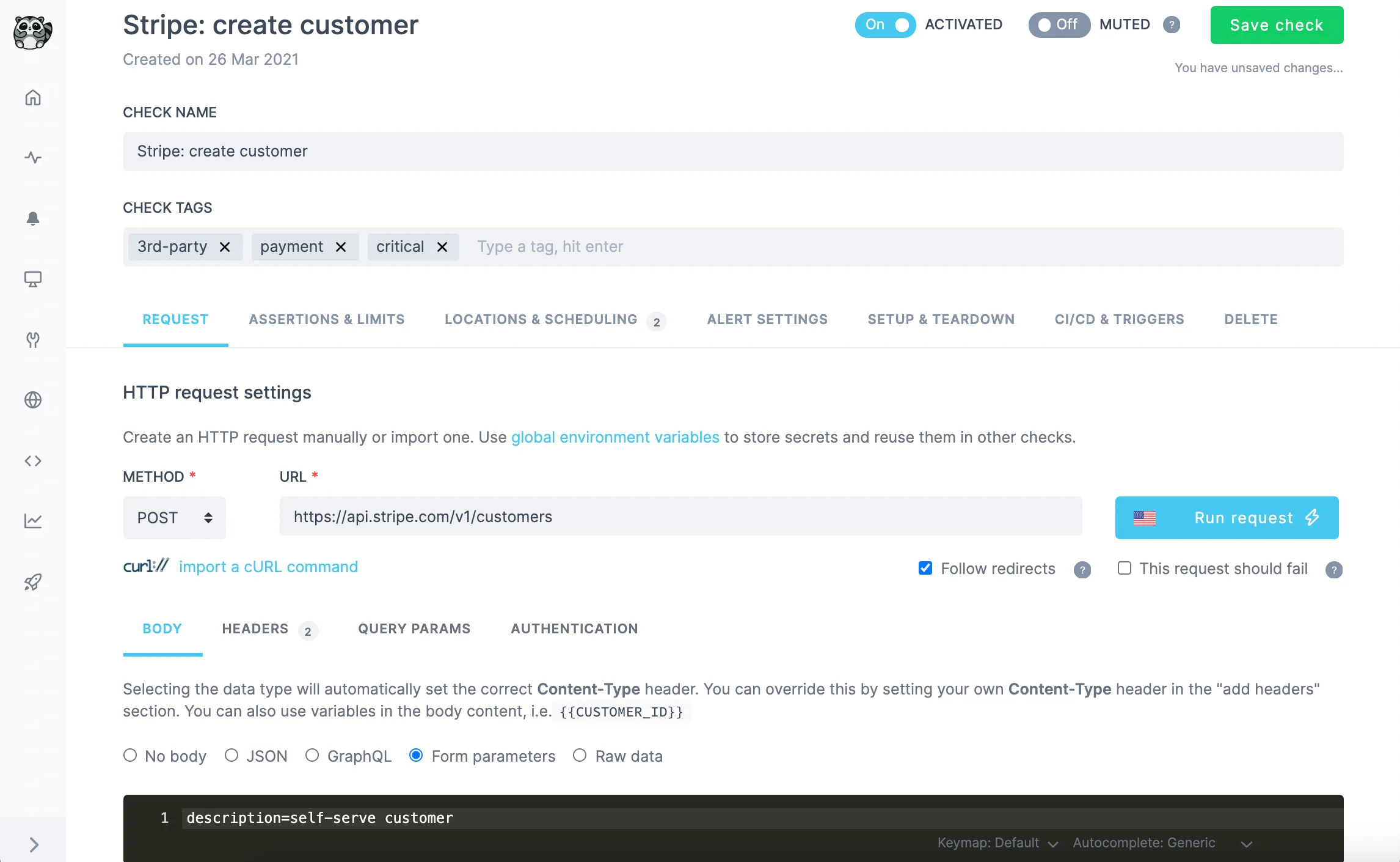 checkly check creation process