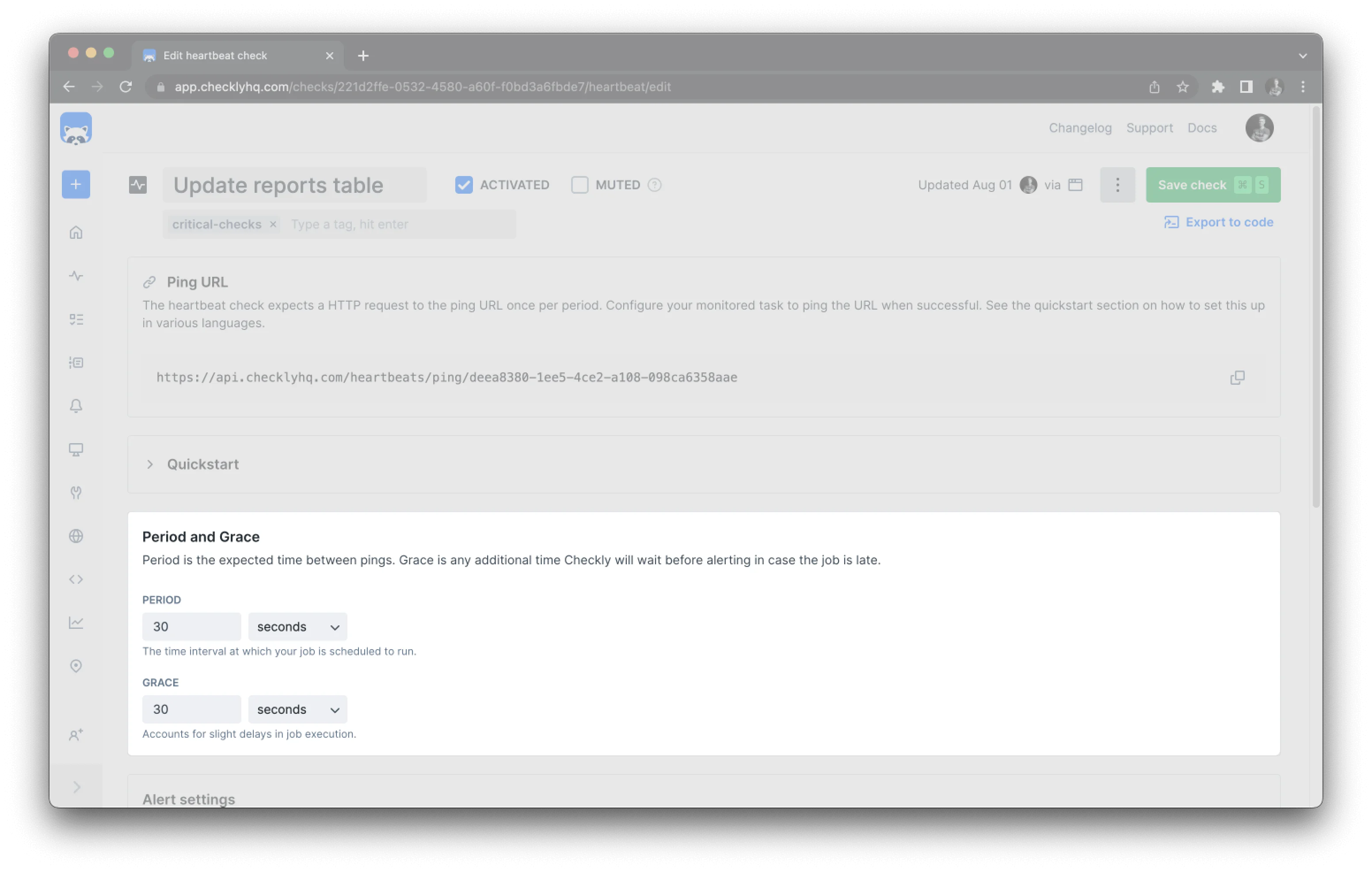 Configure period and grace settings for your heartbeat monitor