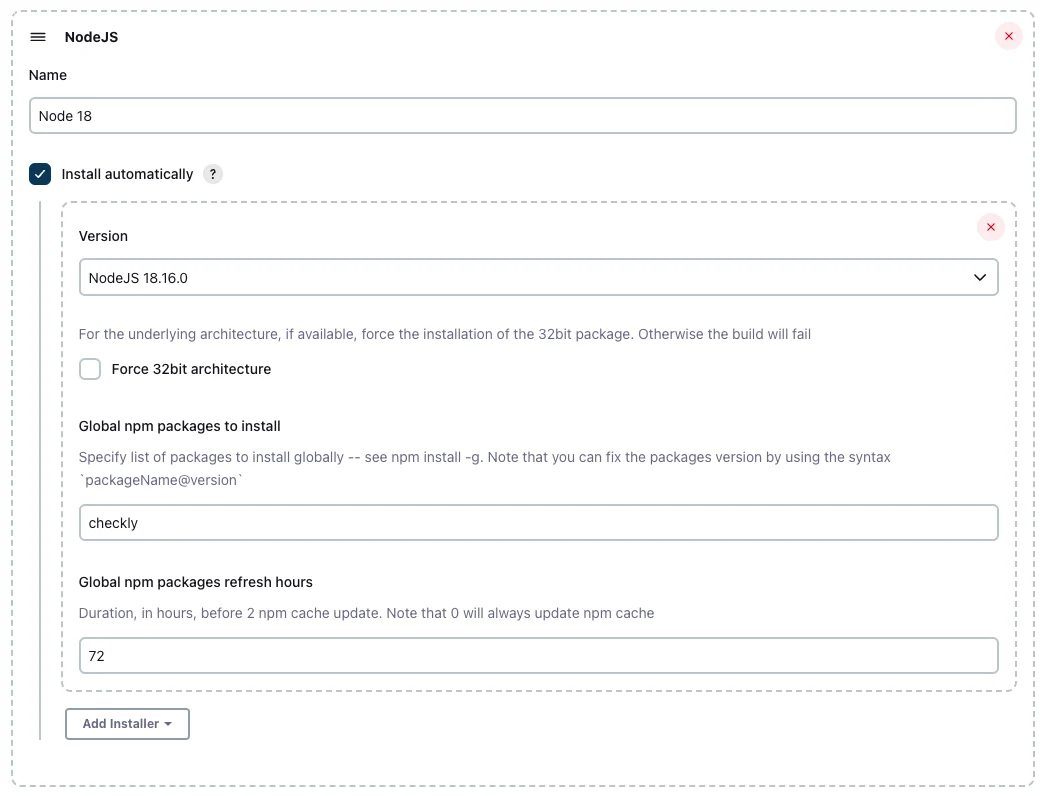 Jenkins Nodejs config