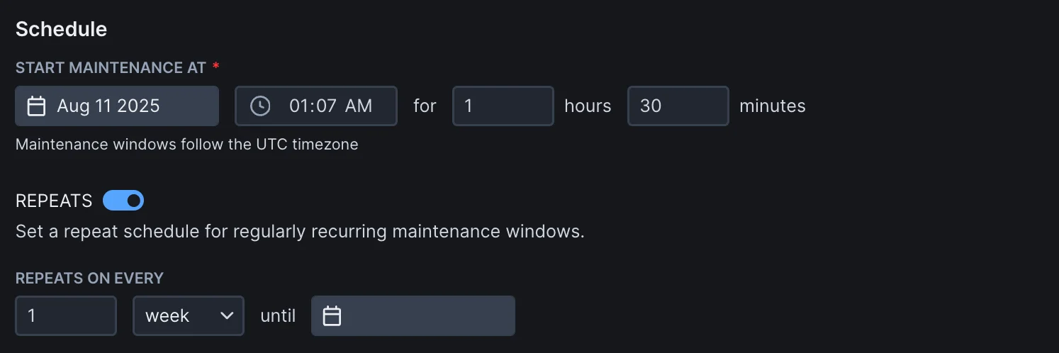 Maintenance window schedule