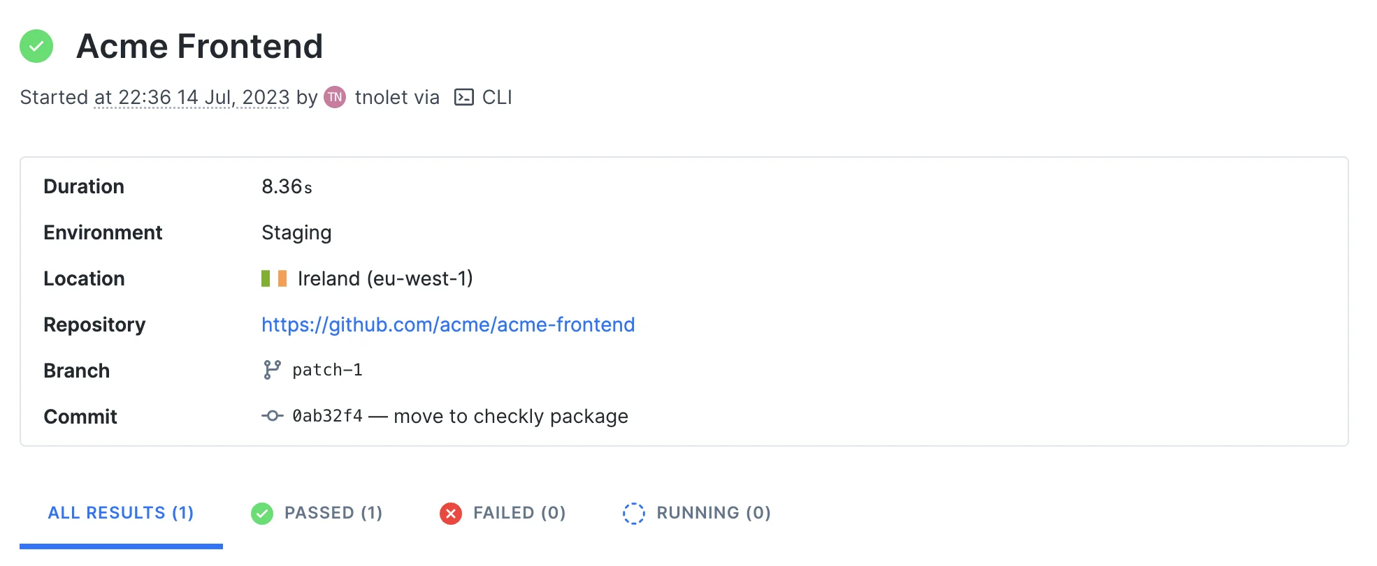test session with git info