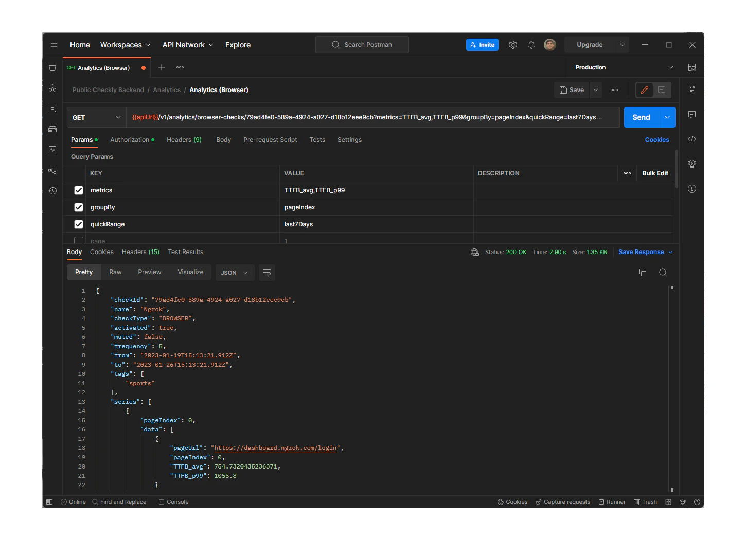 analytics request with postman