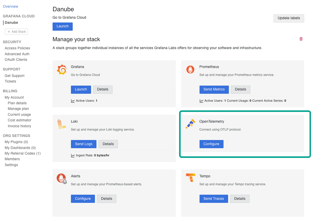 Add an OTLP connection in Grafana Cloud