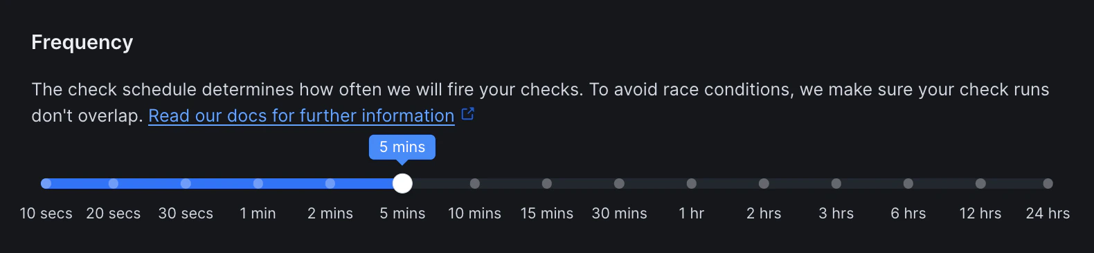 URL monitor frequency interface showing 10 seconds to 24 hours options