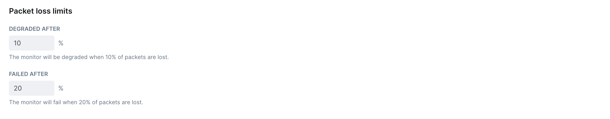 ICMP monitor packet loss limits interface