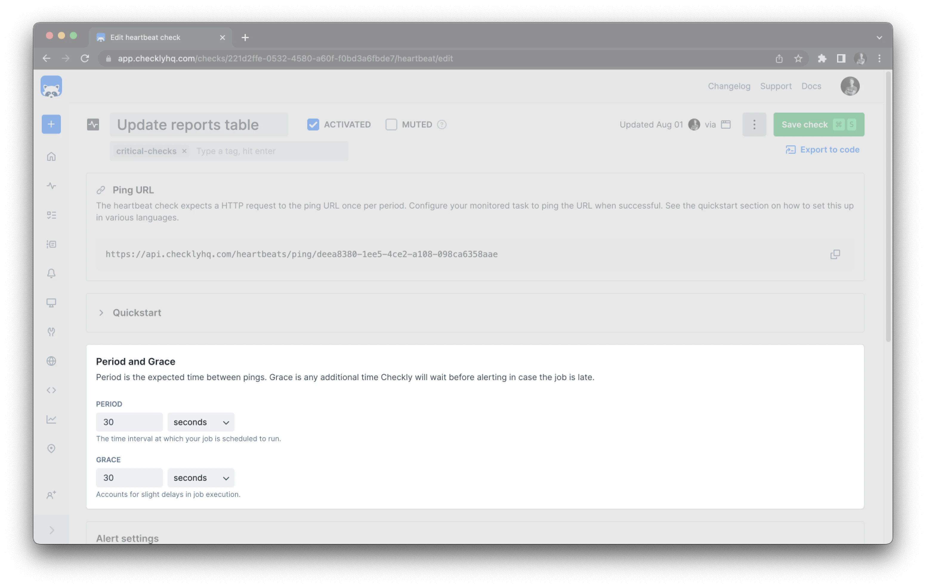 Configure period and grace settings for your heartbeat monitor
