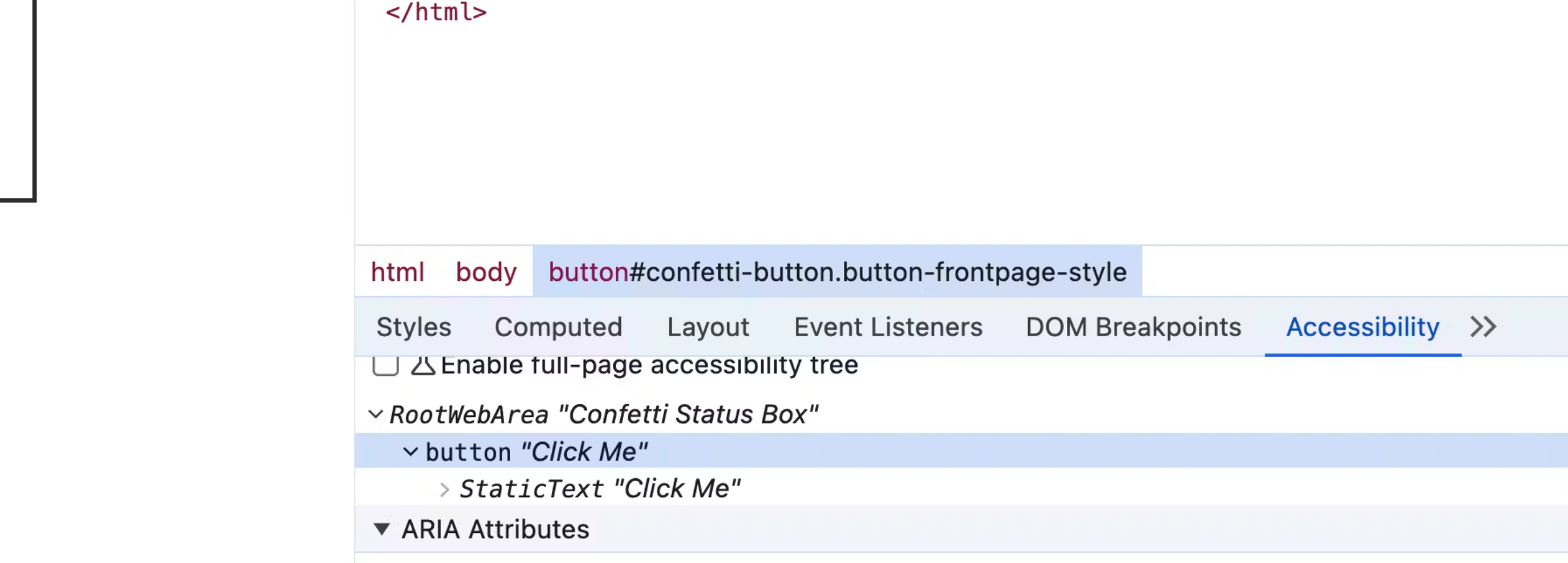showing the element's role