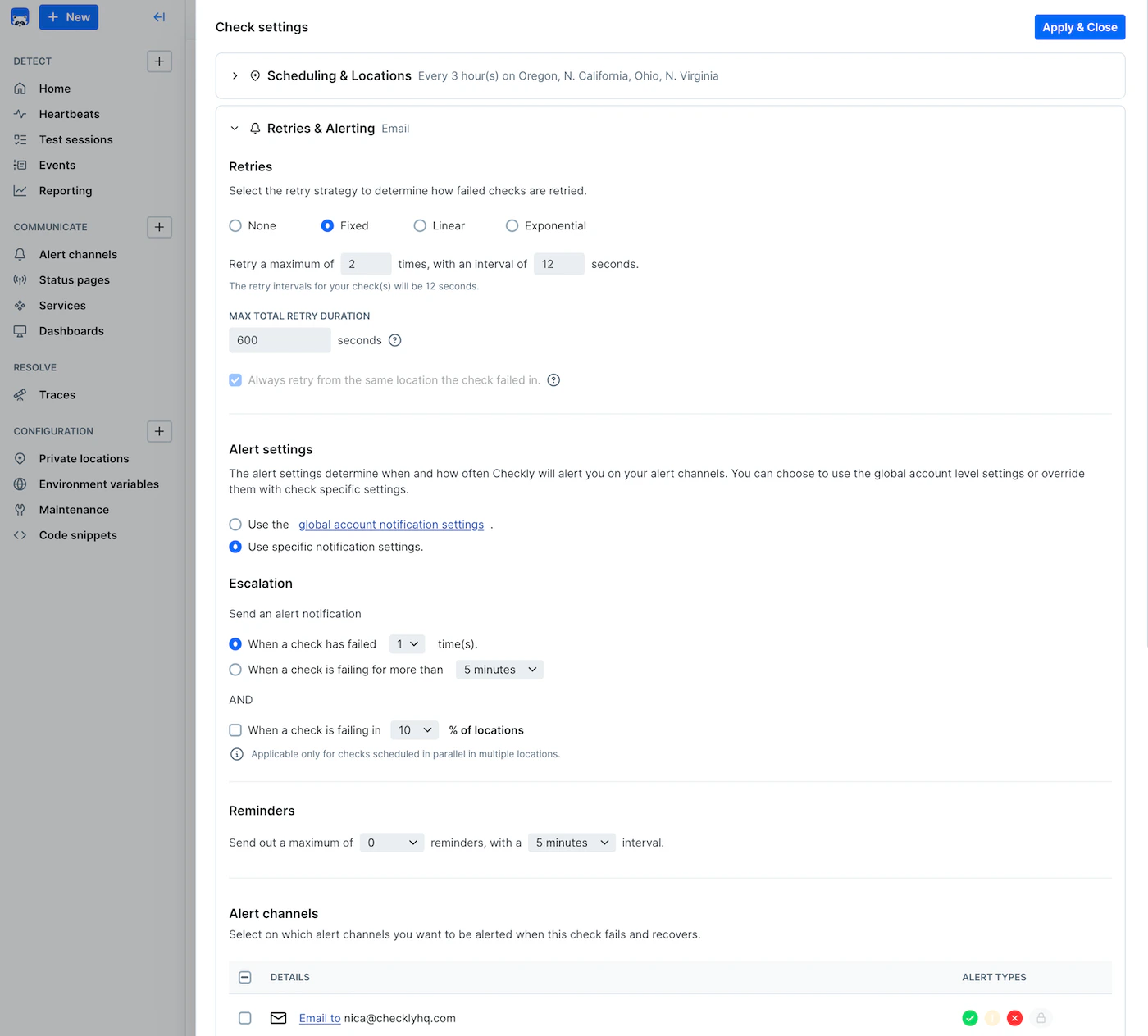 Check-level alert settings