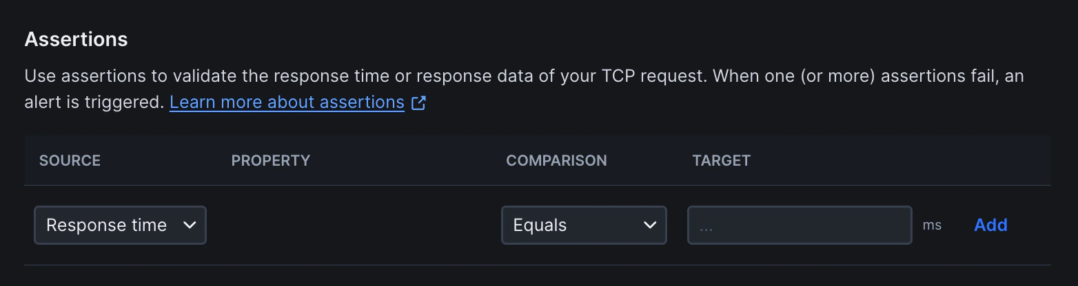 TCP monitor connection options showing timeout settings and data fields