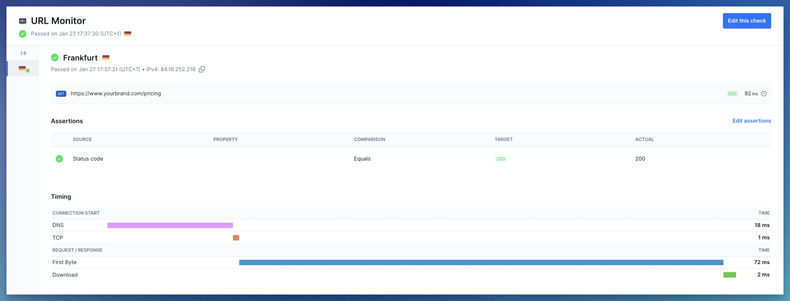 http check results detail page