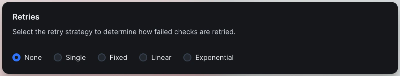 URL monitor retries interface showing retry strategy options