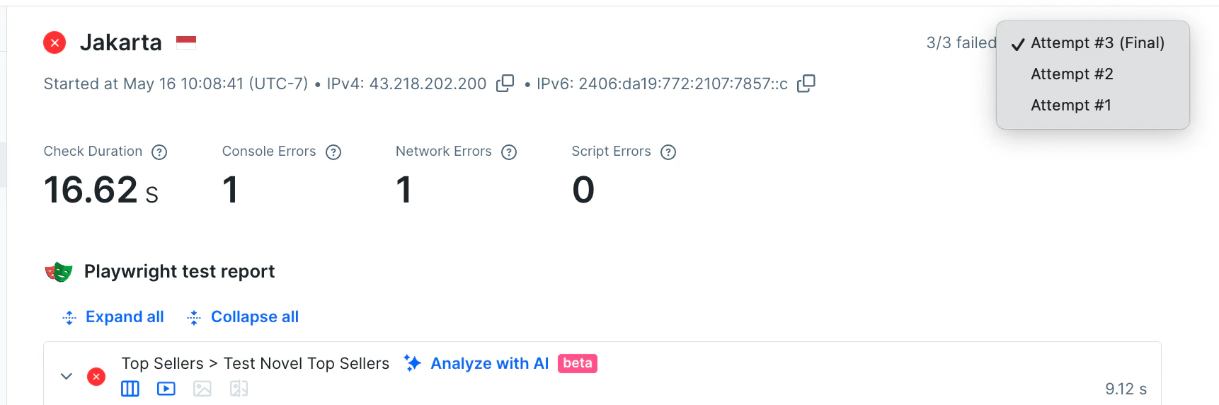 a Checkly dashboard