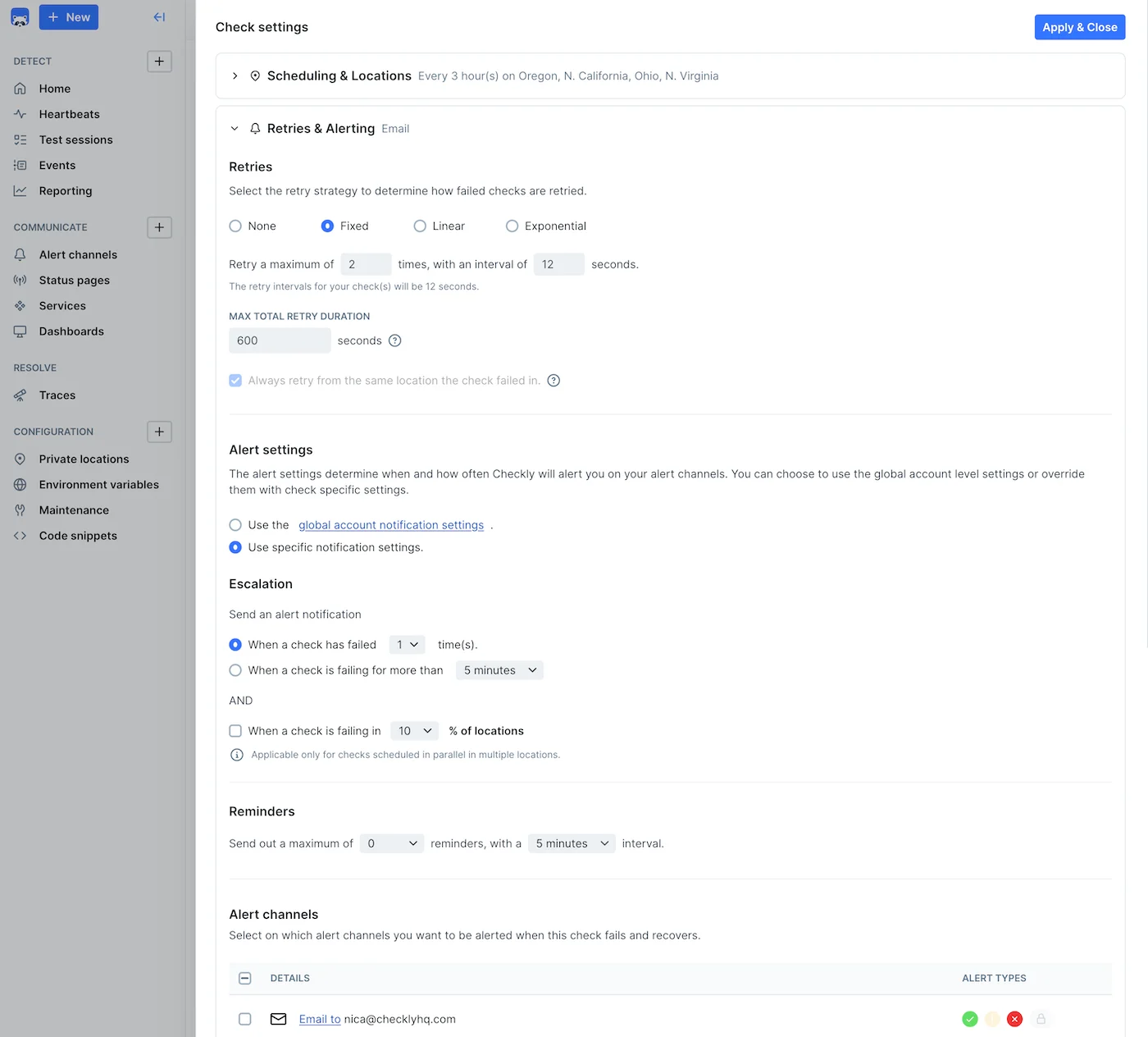 Check-level alert settings