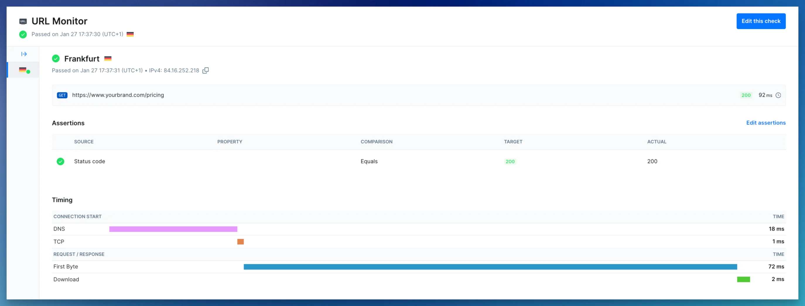 http check results detail page