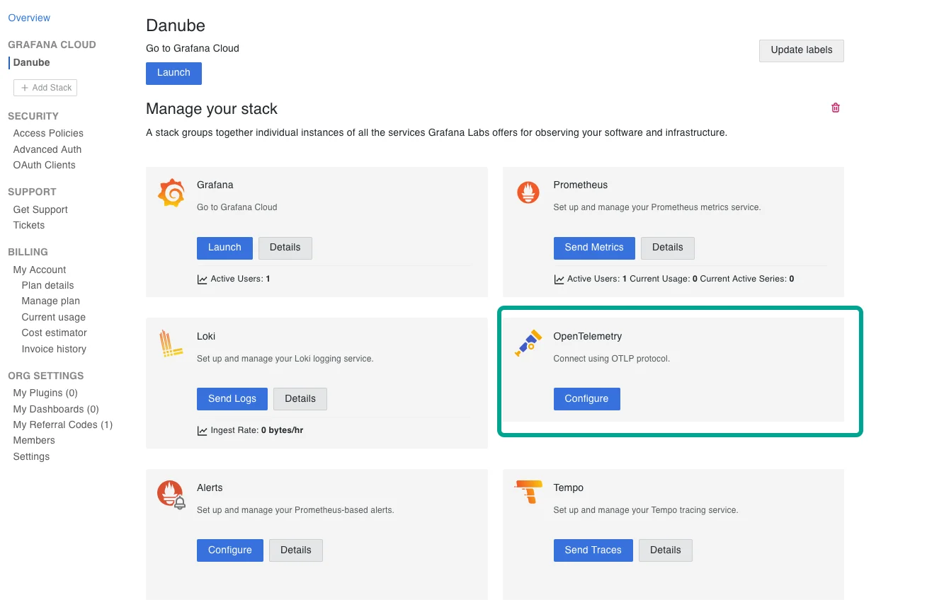 Add an OTLP connection in Grafana Cloud