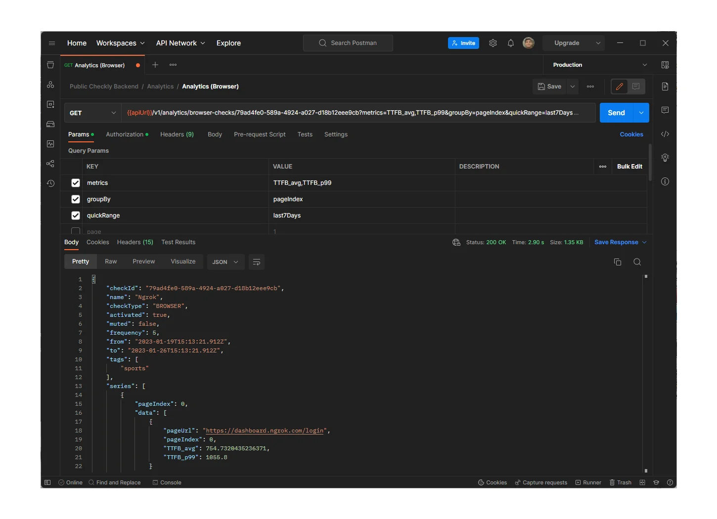 analytics request with postman