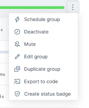 Running a group from the Web UI's 'Schedule Group' option the Checkly Web UI with settings for a group