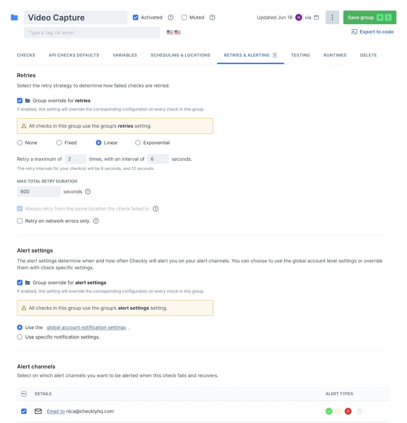 Group-level alert settings