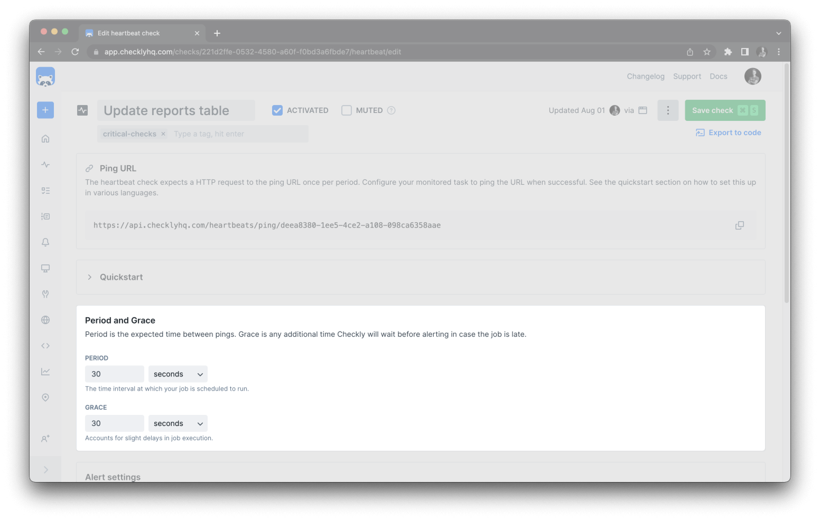 Configure period and grace settings for your heartbeat monitor
