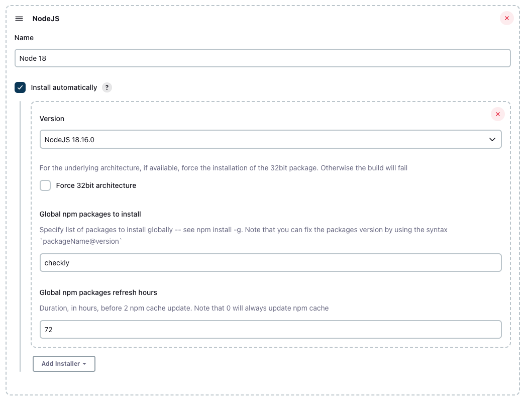 Jenkins Nodejs config