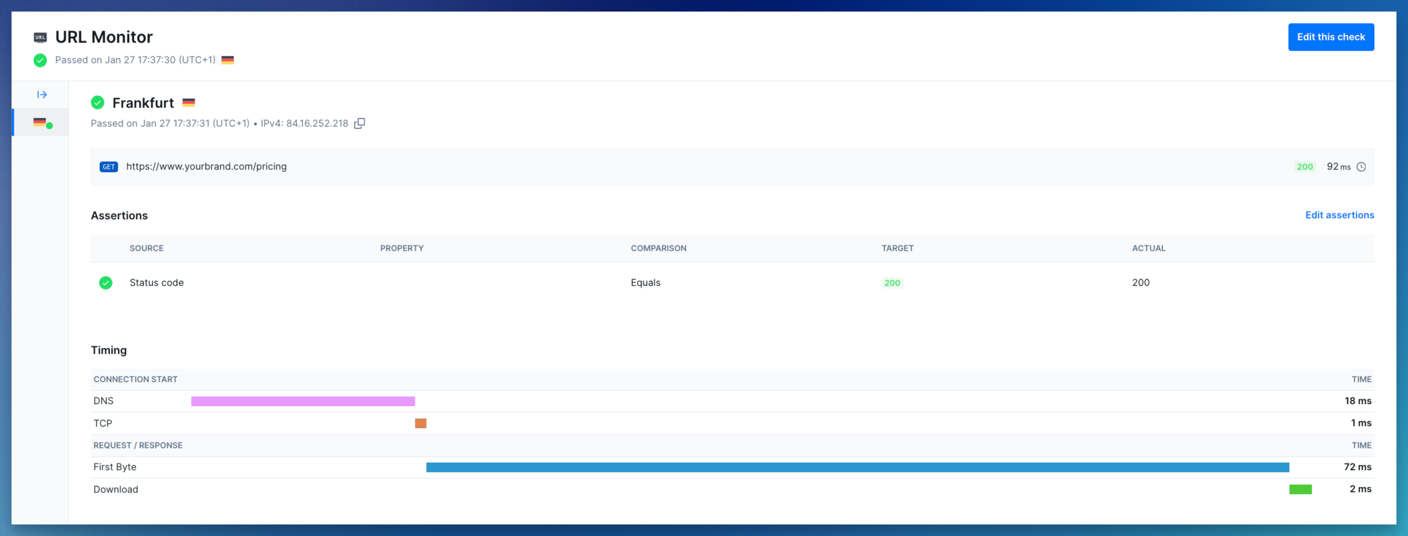 http check results detail page